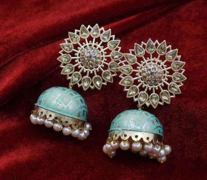 Glamorous Look Traditional Handmade Austrian Stone Gold Plated Jhumki Earring For Women & Girls