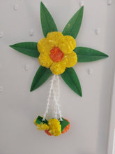 Load image into Gallery viewer, Artificial marigold, mango leaves &amp; Lilly flowers wall hanging
