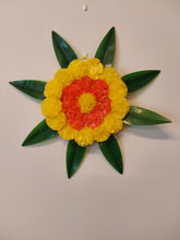 Load image into Gallery viewer, Artificial marigold and mango leaves wall hanging
