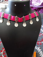 Pink choker with earrings