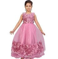 Girls Pink Net Ethnic Gowns