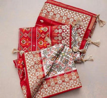 Load image into Gallery viewer, HEAVY SLUB SILK PATOLA DIGITAL PRINT WITH FANCY GOTA PATTI WORK
