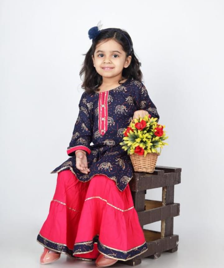 Kids girls kurta with sharara set Rayon kurti & sharara for party wear festive & traditional wear dress for baby girl