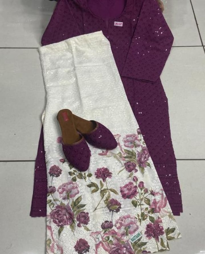 kashish designer cottan chikankari kurti pallazo set