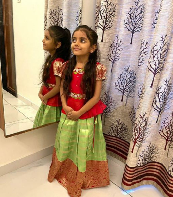 Girl Kids Wear Pure Banaras silk lengha With Pure Raw Silk Blouse