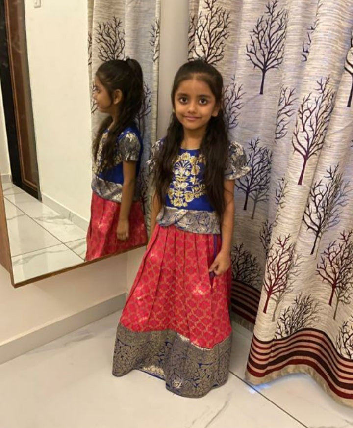 Girl Kids Wear Pure Banaras silk lengha With Pure Raw Silk Blouse