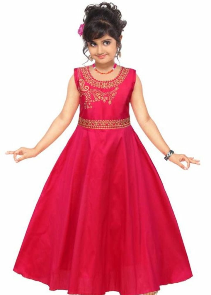 Girls Red Cotton Blend Frocks & Dresses