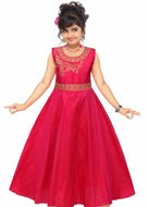 Girls Red Cotton Blend Frocks & Dresses